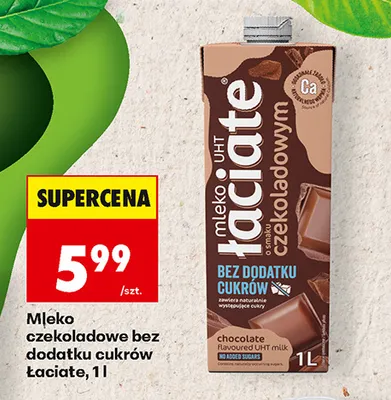 Mleko czekoladowe bez dodatku cukrów Łaciate promocja w Biedronka