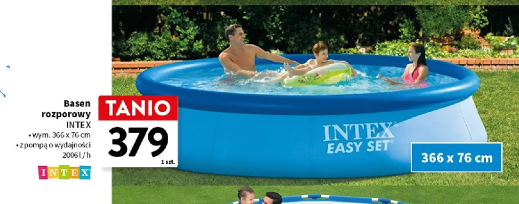 Basen rozporowy INTEX z pompą o wydajności 2006l/h 366x76cm promocja w Intermarche