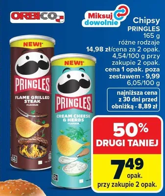 Chipsy Pringles różne rodzaje promocja w Carrefour