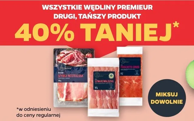 Wszystkie wędliny premieur drugi, tańszy produkt 40% taniej promocja w Netto