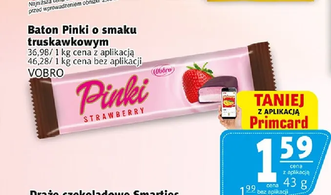 Baton Pinki o smaku truskawkowym Vobro promocja w Prim Market