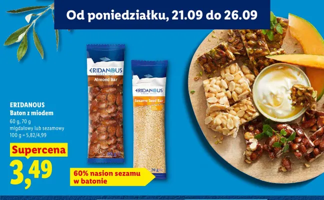 Baton migdałowy z miodem Eridanous promocja w Lidl