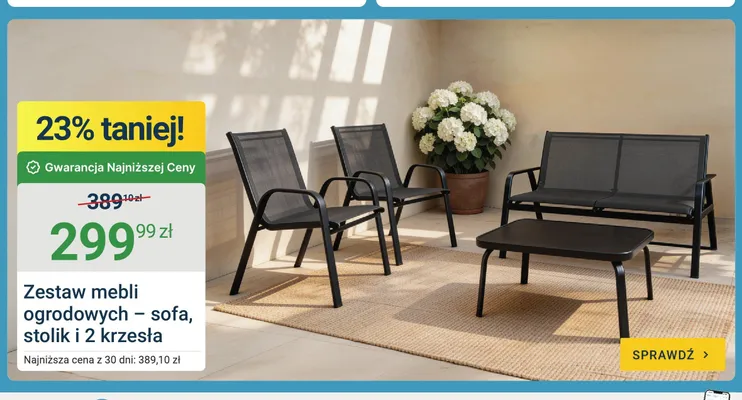 Zestaw mebli ogrodowych sofa stolik i 2 krzesła promocja w ERLI