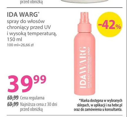 Spray do włosów Ida Warg chroniący przed UV i wysoką temperaturą promocja w Hebe