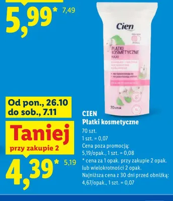 Płatki kosmetyczne Cien promocja w Lidl