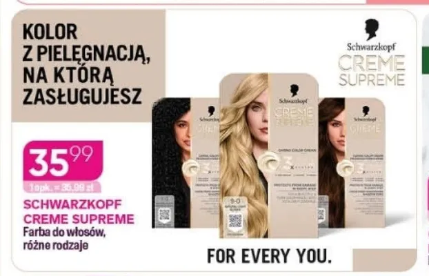 Farba do włosów Schwarzkopf Creme Supreme promocja w Drogerie Koliber