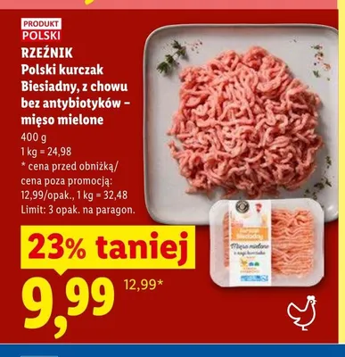 Polski kurczak Biesiadny z chowu bez antybiotyków mięso mielone Rzeźnik promocja w Lidl