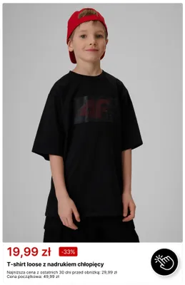 T-shirt loose z nadrukiem chłopięcy 4F promocja w 4F