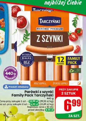 Parówki z szynki Tarczyński Family Pack promocja w Dino