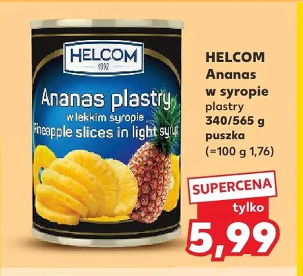 Ananas w puszce plastry w lekkim syropie Helcom promocja w Kaufland