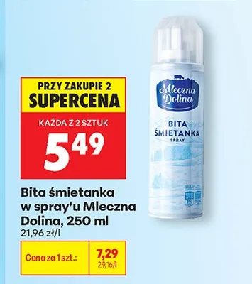 Bita śmietanka w spray'u Mleczna Dolina promocja w Biedronka