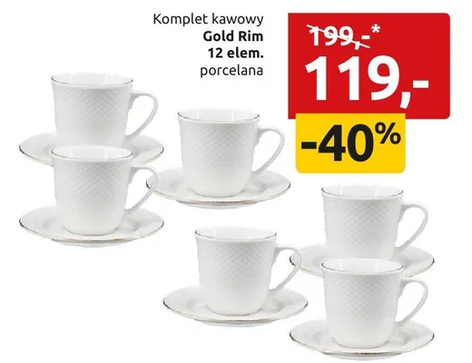Komplet kawowy Gold Rim 12 elem. porcelana promocja w Black Red White