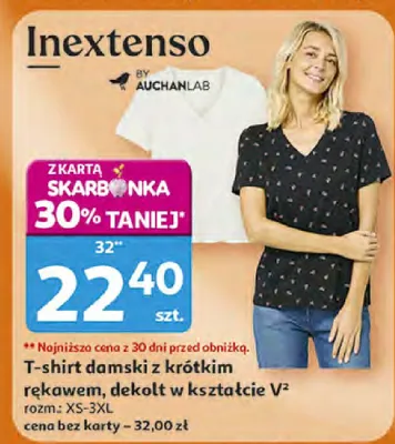 T-shirt damski z krótkim rękawem, dekolt w kształcie V promocja w Auchan