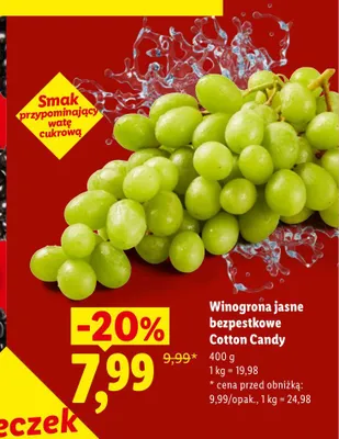 Winogrona jasne bezpestkowe Cotton Candy promocja w Lidl