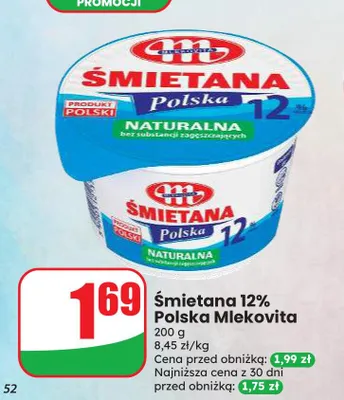 Śmietana Polska Mlekovita 12% promocja w Dino