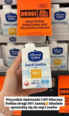 Wszystkie śmietanki UHT Mleczna Dolina DRUGA -50% promocja w Biedronka