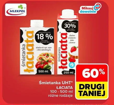 Śmietanka UHT Łaciata 30% promocja w Carrefour