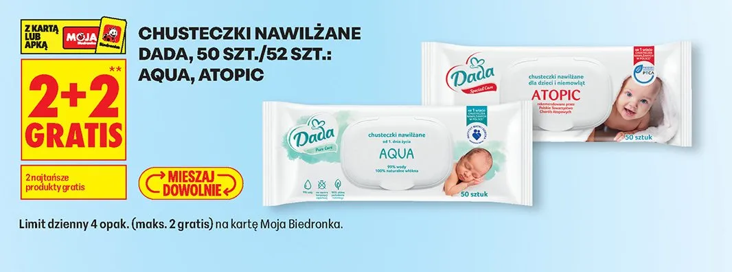 Chusteczki nawilżane Dada Special Care Atopic promocja w Biedronka