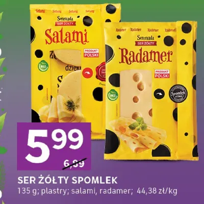 Ser żółty Spomlek plastry; salami, radamer promocja w Stokrotka