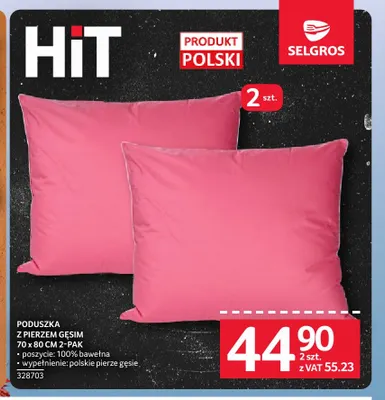 Poduszka z pierzem gęsim 70x80 cm 2-pak promocja w Selgros