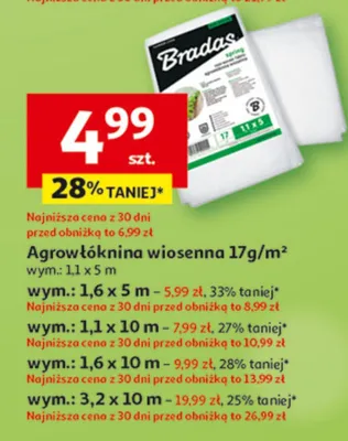 Agrowłóknina wiosenna 17 g/m² wym.: 1,6 x 10 m promocja w Auchan