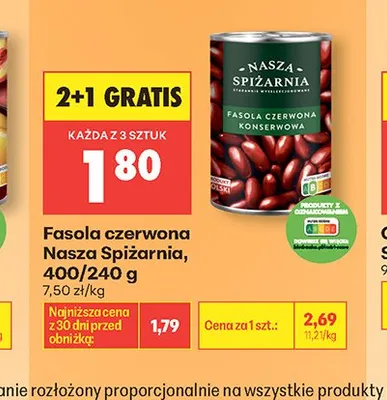 Fasola czerwona konserwowa Nasza Spiżarnia 400/240g promocja w Biedronka