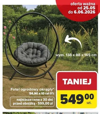 Fotel ogrodowy okrągły wym. 138x88x165cm promocja w Carrefour