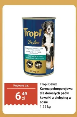 Karma pełnoporcjowa dla dorosłych psów kawałki z cielęciną w sosie Tropi Delux promocja w Dino