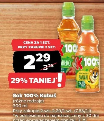 Sok 100% Kubuś (różne rodzaje) promocja w Netto