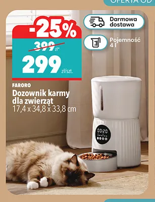 Dozownik karmy dla zwierząt 17,4x34,8x33,8 cm Faroro promocja w Biedronka