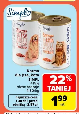 Karma dla psa, kota Simpl promocja w Carrefour