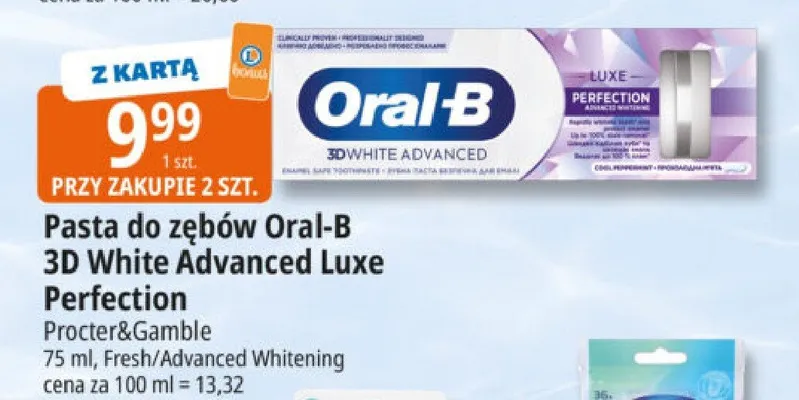 Pasta do zębów Oral-B 3D White Advanced Luxe Perfection promocja w Leclerc