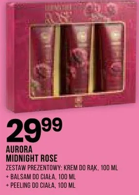 AURORA MIDNIGHT ROSE zestaw prezentowy krem do rąk 100 ml, balsam do ciała 100 ml, peeling do ciała 100 ml promocja w Drogerie Natura