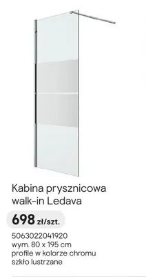Kabina prysznicowa walk-in Ledava 80x195 cm szkło lustrzane promocja w Castorama
