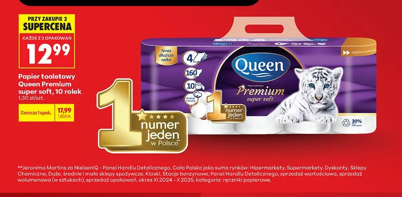 Papier toaletowy Queen Premium super soft promocja w Biedronka