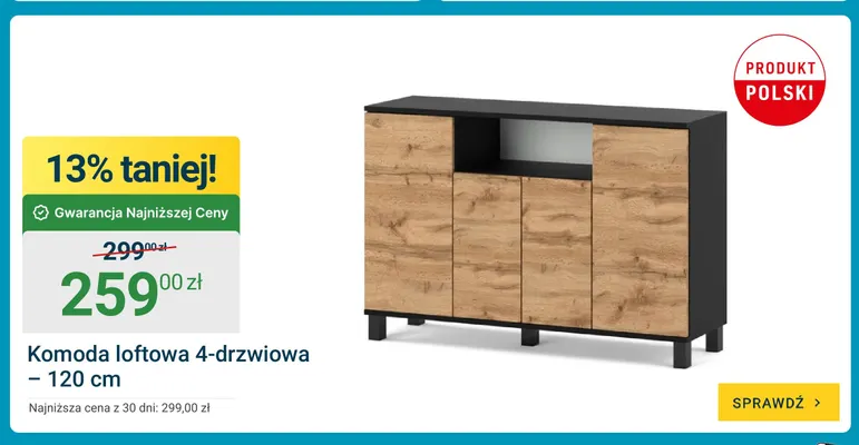 Komoda loftowa 4-drzwiowa 120 cm promocja w ERLI