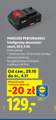 Inteligentny akumulator smart 4Ah litowo-jonowy Parkside Performance promocja w Lidl