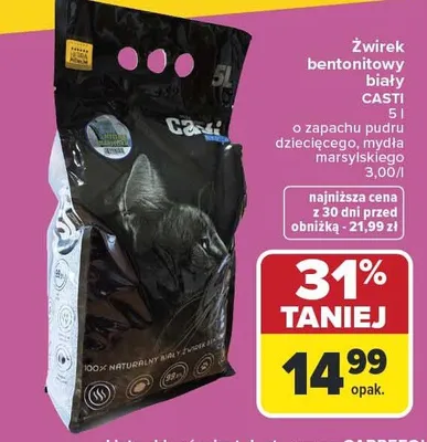 Żwirek bentonitowy biały Casti promocja w Carrefour
