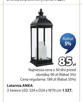 Latarnia ANKA 3 świece LED S24xD24xW70cm promocja w Jysk