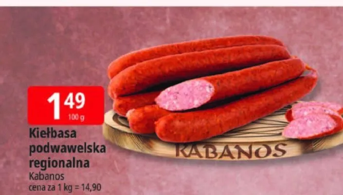 Kiełbasa podwawelska regionalna Kabanos promocja w Leclerc
