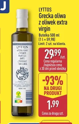 Grecka oliwa z oliwek extra virgin Lyttos promocja w Aldi