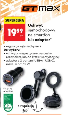 Adapter samochodowy z 2 portami USB-A i USB-C Gt Max promocja w Biedronka