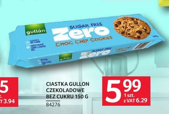 Ciastka z kawałkami czekolady bez cukru Gullon Zero promocja w Selgros