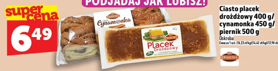 Ciasto placek drożdżowy/cynamonka/piernik promocja w TOPAZ