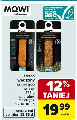 Łosoś wędzony na gorąco MOWI naturalny z cytryną i pieprzem promocja w Carrefour