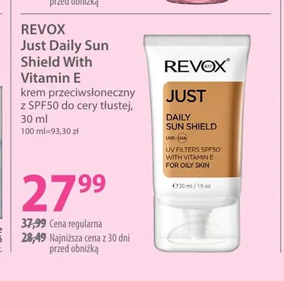 Just Daily Sun Shield With Vitamin E krem przeciwsłoneczny z SPF50 do cery tłustej Revox promocja w Hebe
