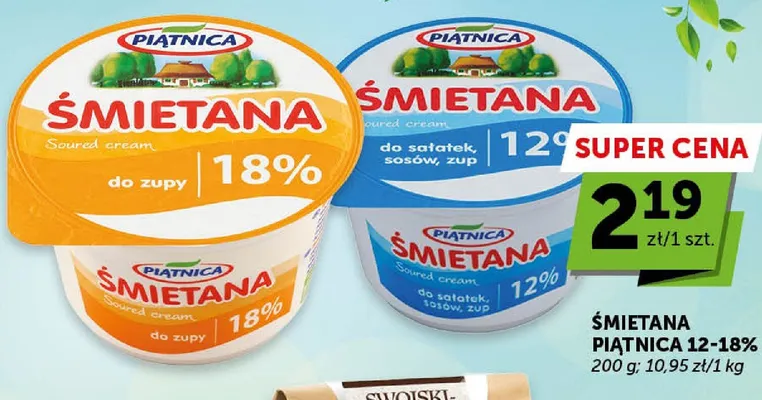 Śmietana Piątnica 12% do sałatek sosów zup promocja w ABC