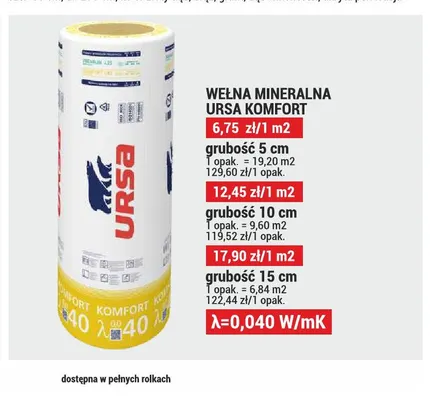 Wełna mineralna Ursa Komfort 5 cm promocja w Merkury Market