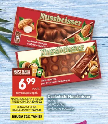Czekolada mleczna z całymi migdałami Nussbeisser promocja w Delikatesy Centrum
