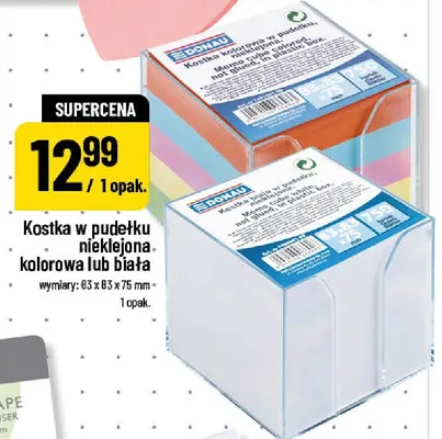 Kostka w pudełku nieklejona kolorowa Donau 83x83x75 mm promocja w POLOmarket